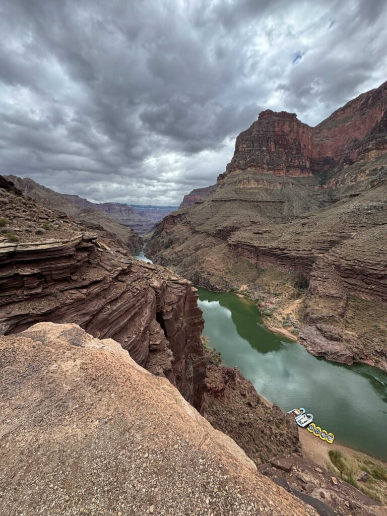 Daily hikes into precarious beauty, storm approaching, our boats below   